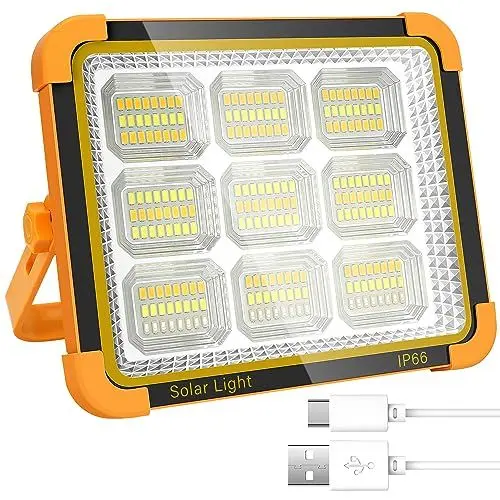 Produktbild: KOLLNIX 100W LED Strahler Akku - Tragbarer LED Arbeitschleucte Baustrahler Akku - Wiederaufladbarer Strahler Solar Power Bank für Camping, Werkstatt, Outdoor, Garage, Keller, Notfall