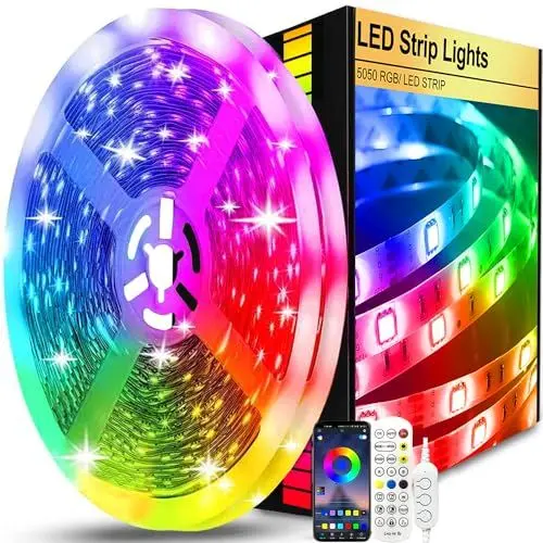 Produktbild: LED Streifen, USB, RGB, Timer Einstellung, Lichterkette mit Fernbedienung, Musik-Synchronisation, Farbwechsel, Band-Lichter für Beleuchtung, 2 m