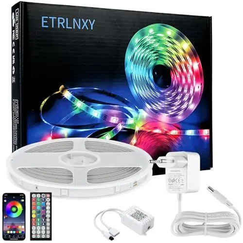 Produktbild: LED Strip 10 Meter, RGB LED Band Bluetooth LED Streifen 10m LED Fairy Lights Musik Syncing mit App und Fernbedienung, Zeitmodus Leiste Streifen DIY Szenenmodus Schlafzimmer Küche Zuhause Partei