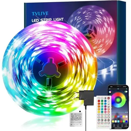 Produktbild: TVLIVE LED Strip Bluetooth RGB LED Streifen, LED Leiste Musik Sync, Farbwechsel LED Lichterkette mit Fernbedienung und App-steuerung，Flexibel LED Band für Party, Zuhause, Schlafzimmer (10M（1 * 10M）)