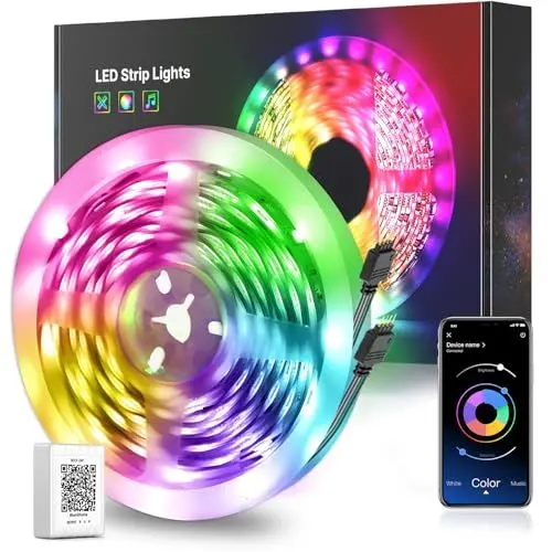 Produktbild: LED Strip, Bluetooth LED Streifen 20m Lichterkette Streifen Licht mit Fernbedienung und App,16 Mio. Farben, RGB Beleuchtung Leiste Band für Schrankdeko, Zuhause