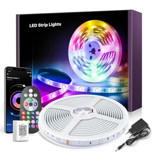 Produktbild: LED Strip 30m,Bluetooth LED Streifen,RGB Farbwechsel LED Lichterkette 30M mit Steuerbar via App, 16 Mio. Farben, Fernbedienung, Sync mit Musik, LED Band für Schlafzimmer TV Zuhause Schrankdek