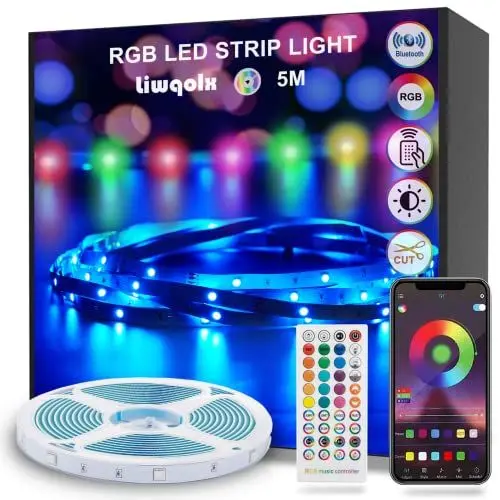 Produktbild: LED Strip 5m, Bluetooth LED Streifen Selbstklebend, RGB Led Band mit Fernbedienung und APP, Farbwechsel mit Musik, Dimmbar Led Lichterkette für Zuhause, Schlafzimmer, Küche, Decke, Party