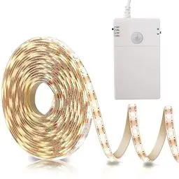 Produktbild: LED Strip Bewegungsmelder Batteriebetrieben, 2M 60 LED Lichtband Bewegungssensor Batterie mit 2 Modi, 2835 LED Nachtlicht automatischem Abschalttimer für Schränke, Treppen, Küche, Betten (Warmweiß)
