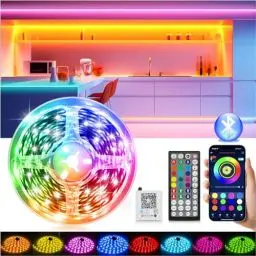 Produktbild: LED Strip LED Streifen 15m mit Fernbedienung&App&Musik Sync,Bluetooth RGB LED Lichterkette Dimmbar Farbwechsel,LED Band Leiste Selbstklebend LED TV Hintergrundbeleuchtung für Zimmer Deko/Gaming/Party