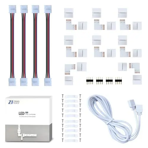 Produktbild: LED Strip Verbinder, Verlängerung, Eckverbinder, LED Streifen Befestigungsclips, Für 10mm 4 Polig RGB 5050 LED Strip Mit Verbinder Set
