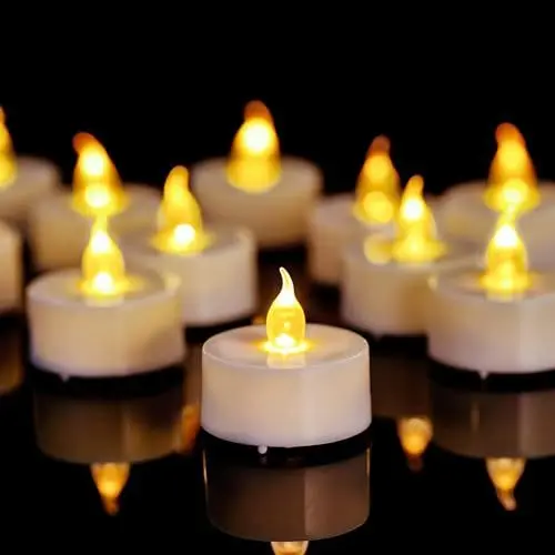 Produktbild: LED Tee Lichter flammenlose Kerzen mit Timer,3.6 x 3.4 cm elektrische flackernde batteriebetriebene Kerzen, 6 Stunden an und 18 Stunden aus, warmem Gelb für Halloween