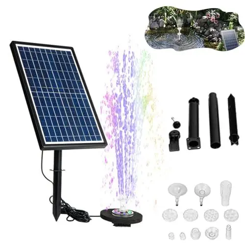 Produktbild: LED Teichpumpe Solar 10W - Solarbrunnen für draussen, Solar Springbrunnen für außen - Solarpumpe für Brunnen mit 12 Fontänenstile - Wasserpumpe Solar, Solarspringbrunnen für Garten Teich