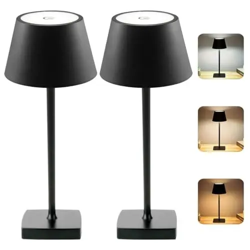 Produktbild: ChenFec 2 Stück LED Tischlampe Kabellos Akku Aufladbar, LED Tischleuchte Kabellos USB Akku Kabellose Lampe Flaschenlicht, LED Lampe Tischlampe Akku Tischleuchte Outdoor Indoor (schwarz)