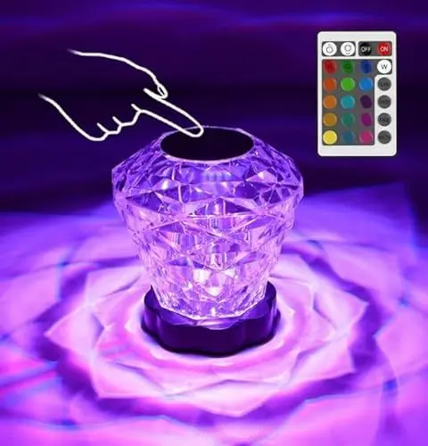 Produktbild: LED Tischlampe aus Kristall,16 Farben 4 Modi Touch Control Rose Rose Crystal Lamp, Tischlampe Touch Dimmbar Mit Fernbedienung,USB wiederaufladbare Rose Schatten Tischlampe für Schlafzimmer Wohnzimmer