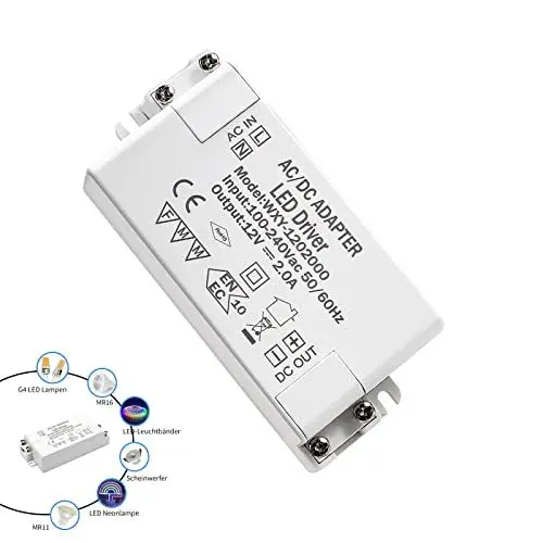 Produktbild: LED Trafo LED Transformator 24W,LED Treiber Netzteil,230V auf 12V Niedervolttrafo kein LED-Flimmern und Transformator-Rauschen,keine Mindestbelastung für G4,MR16,LED Lampen,1er Pack