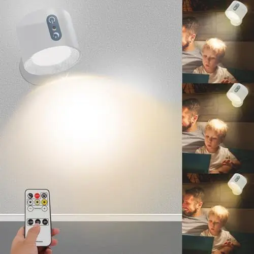 Produktbild: LED Wandleuchte Innen, Doppelseitige Wandlampe USB-Aufladung 3 Farbmodi 6 Helligkeit Nachttischlampe mit Fernbedienung Kabellose 360° Touch Wandleuchte Ohne Stromanschluss für Wohnzimmer Schlafzimmer