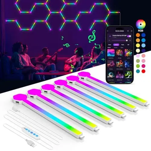 Produktbild: LED Wandleuchte - 6 Smarten RGB Lichtleisten - 16 Mio. Farben Wandleuchte Innen DIY Modulare Light Bar, Musik Sync App-Steuerung, mit Fernbedienung für Gaming Zimmer Deko (6)