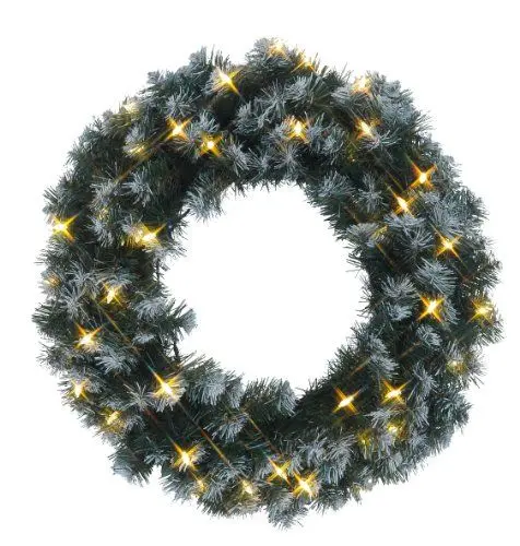 Produktbild: LED Weihnachtskranz Edmonton von Star Trading, Kranz Weihnachten in Tannengrün mit weißen Schnee-Details für innen und außen, warmweiß, mit Kabel, Ø: 50 cm, IP44