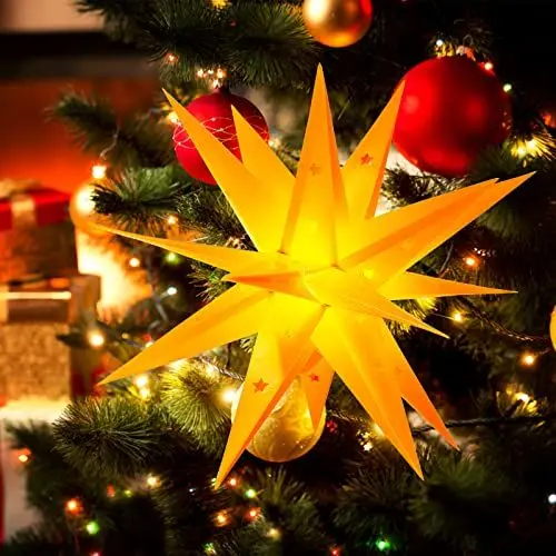 Produktbild: LED Weihnachtsstern Aufhängbar, OUILA 45cm Leuchtstern Weihnachtsstern Batteriebetrieben mit Timer für Halloween Geschenk Weihnachtsbaum Innenhof Balkon Fenster Schmücken Lichterketten Adventsstern
