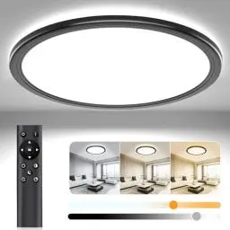 Produktbild: Led Deckenleuchte Flach Deckenlampe Dimmbar mit Fernbedienung, 3000K~6500K, Ø30cm 24W IP44, H2.7cm Ultra Dünn Rund Lampen Led Panel Deckenleuchte für Wohnzimmer Küche Kinderzimmer Badezimmer-Schwarz