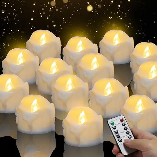 Produktbild: Led Kerzen mit Timerfunktion, 14 Stücke LED Kerzen Flammenlose Kerzen Teelichter mit Fernbedienung mit Automatischer Timer-Modus: 6 Stunden an und 18 Stunden aus·· Warmes-Licht, 3.2x3.6cm