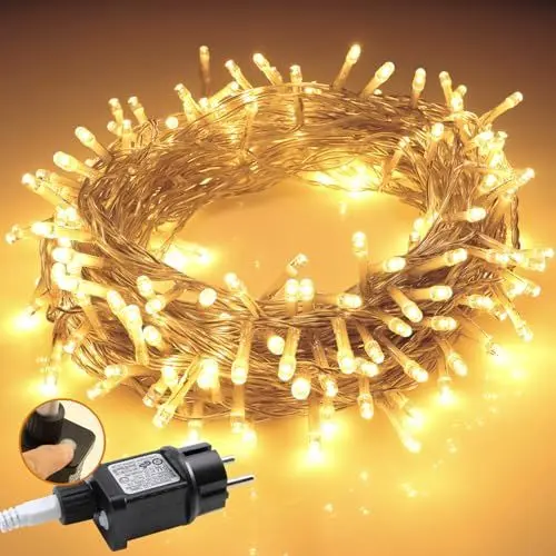 Produktbild: Led Lichterkette Außen 10M 100LEDs, Lichterkette Outdoor Wetterfest mit Stecker, Weihnachtsbeleuchtung außen Warmweiß mit 8 Modi und Timer Funktion für Weihnachten Hochzeit Ostern Garten Party