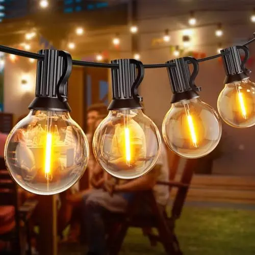 Produktbild: Led Lichterkette Außen, 15M Outdoor Lichterkette Strom mit G40 25+1 Glühbirnen, IP45 Wasserdicht Lichterketten Außenbereich für Garten, Hochzeit, Party Warmweiß