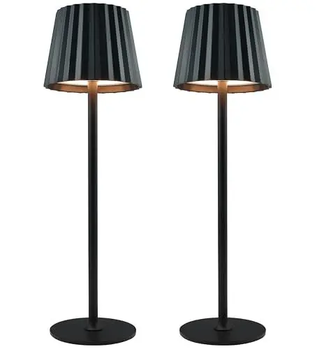 Produktbild: Led Tischleuchte Kabellos mit 3 Lichtfarben, 2 Stück Outdoor Tischlampe Kabellos IP54 Wasserdicht, Led Tischlampe Akku USB Aufladbar Einstellbare Helligkeit für Wohnzimmer, Camping, Bar