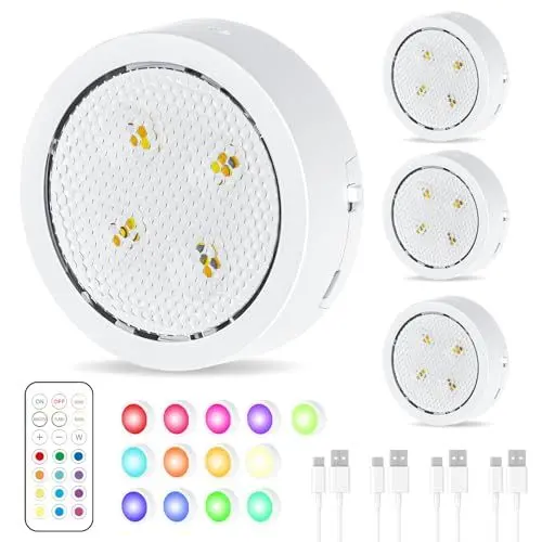 Produktbild: Led Vitrinenbeleuchtung kabellos,USB Aufladbar LED Spots Akku mit Fernbedienung,Küchenunterbauleuchte Nachtlicht mit Bewegungsmelder,Dimmbar Indirekte Beleuchtung mit Timer Schrank,Regal (RGB-White)