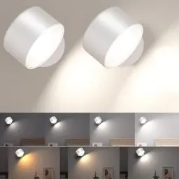 Produktbild: led wandleuchte innen 2 Stück,wandlampe Wandlichter ohne stromanschluss ,4 Helligkeitsstufen 3 Farbmodi Nachttischlampe akku , 360° Drehbare Touch Control Leuchten Für Kinder Wohnzimmer Schlafzimmer