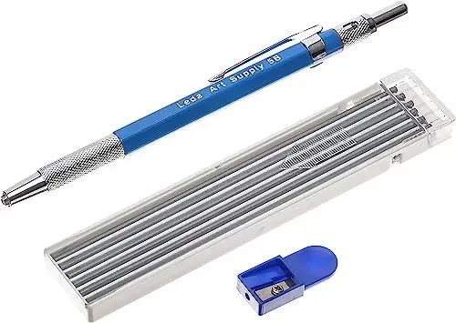 Produktbild: Leda Art Supply - Druckbleistift-Set mit Ersatzminen & Anspitzer - Härtegrad 5B - 12 Minen