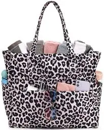 Produktbild: LEDAOU Große Strandtasche Damen Umhängetasche Handtasche wasserdicht sanddicht mit Reißverschluss Strandtasche für Pool Fitnessstudio Reisen mit Nasstasche (Leopard)