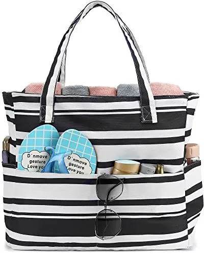 Produktbild: LEDAOU Große Strandtasche mit reißverschluss Damen Wasserdicht Umhängetasche Tragetasche shopper sanddicht mit Reißverschluss Pool Fitness Reisetasche familie