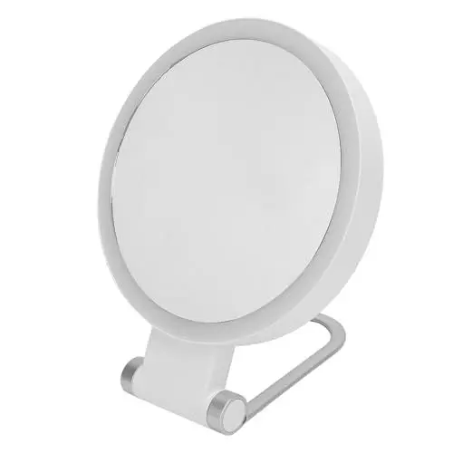 Produktbild: LED-beleuchteter Kosmetikspiegel, 1- Bis 20-fache Vergrößerung, mit 64 LED-Perlen, Einstellbare Helligkeitsfarbe, Doppelseitiger Reise-Make-up-Spiegel, Klappbarer Griff, Reisen,
