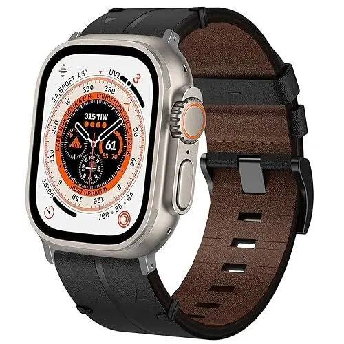 Produktbild: Leder Armband Apple Watch Ultra 49mm, Weiches Echtleder Ersatzarmband iWatch Armbänder für Apple Watch SE, iWatch Ultra 2 Ultra Series 9 8 7 6 5 4 3 2 1 Damen Herren