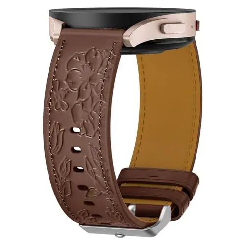 Produktbild: Leder Armband Samsung Galaxy Watch 6, 20mm Ersatzarmband Blumen Gravierte Leder Armband für Galaxy Watch 6/5/4 40mm 44mm, Galaxy Watch 6 Classic 43mm 47mm, Galaxy Watch 5 Pro 45mm, Watch 4 Classic