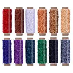 Produktbild: Leder Faden Set, 12 Farben Wachsfaden, Leder Nähen Faden, Bunte Nähgarn Leder Garn für Leder Handwerk Nähen Buchbinden DIY