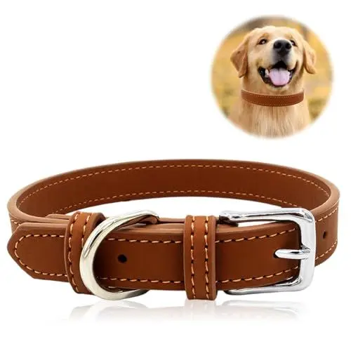 Produktbild: Leder Hundehalsband,Hundehalsband aus weichem,Hundehalsband mit Gepolstert und Leder,strapazierfähiges Hundehalsband aus Leder mit Verstellbarer,handgefertigtes Halsband,Halsband für Welpen, Braun,S