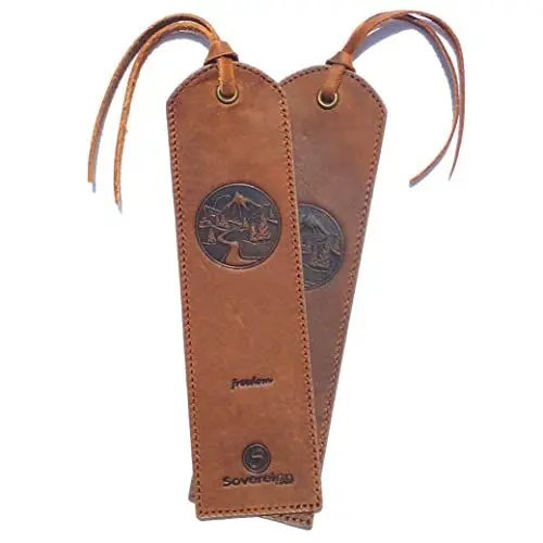 Produktbild: Leder Lesezeichen Mit einzigartigem Berg Design Handgefertigtes Mit Traditionellem Quasten Lesezeichen. Echtleder Einzigartige Geschenke Für Frauen, Männer, Kinder - 2er Pack