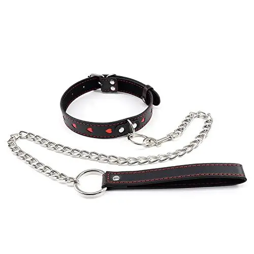 Produktbild: Leder Sexspielzeug Bondage Halsband und Leine Set, BDSM Fesseln Erotik Sex Halsband für Bondage Fesseln, Frauen und Männer Leder Halskette Choker Halsband mit Kette Leine (Schwarz-1)