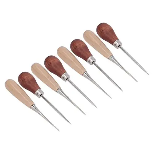 Produktbild: Lederahle, Gerade Ahle, Handgefertigt, Lederahle, Griffwerkzeug, Kürbis, Lederwaren, Schuhreparatur, Bohrer, Holzgriff, Werkzeugtasche, Edelstahllegierung, 8 Stück, Hartholz, 8