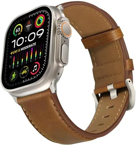 Produktbild: Lederarmband Kompatibel mit Apple Watch Ultra/Ultra 2 Leder Armband 49mm 46mm 45mm 44mm 42mm 41mm 40mm 38mm, Top Getreide Echtes Leder Armband für iWatch Ultra 2/Ultra SE, Series 10 9 8 7 6 5 4 3 2 1