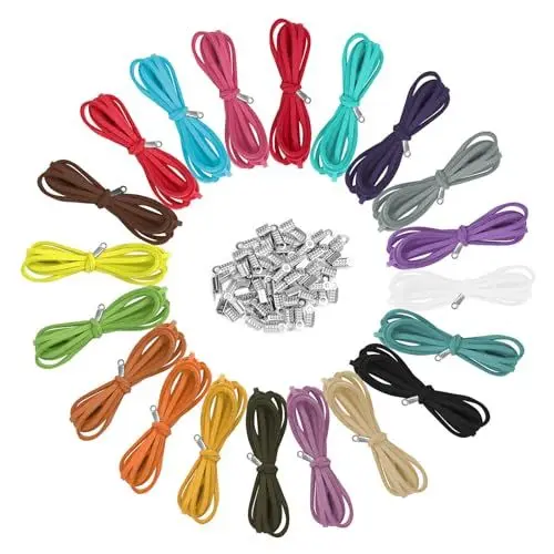 Produktbild: Lederbänder für Ketten, PARFCO 20 Stück Lederband 3mm x 1m, Bunte Wildleder Lederband Kette mit 100 Zubehörteilen, Geeignet für Herstellung von Schmuck, Halsketten, Armbändern, Kunsthandwerk