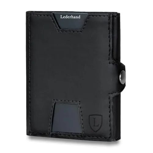 Produktbild: Lederhand® Neo Wallet Mini mit Münzfach & RFID-Schutz - Mini Geldbörse Herren & Damen - Kartenetui Kreditkartenetui - Portmonee Geldbeutel Portemonnaie klein Geschenkbox | Schwarz