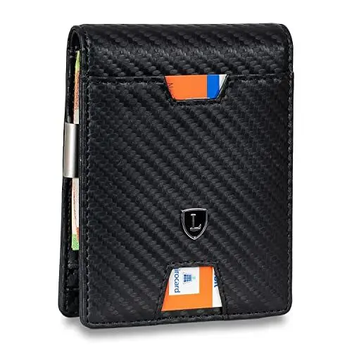 Produktbild: Bayento® iSlim - Carbon Leder Geldbeutel mit Geldklammer und Münzfach, 9 Kartenfach Premium Geldbörse - Slim Wallet mit RFID NFC Schutz - Farbe | (Carbon)