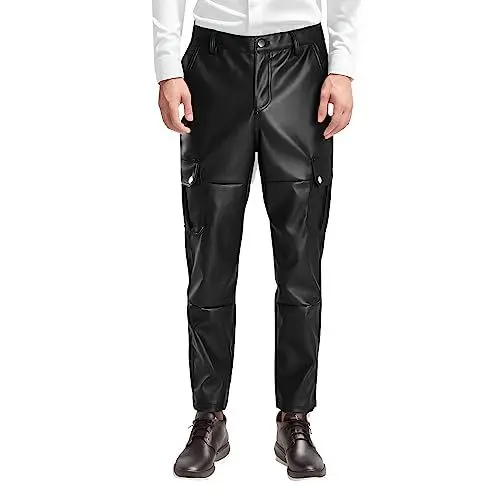 Produktbild: Lederhose Herren lang gr 33/36 weites Bein männer Lederhose lang braun Biker Herren pu Lederhose sexy Lederimitat Hose Herren schwarz Push up Herren Lederhosen