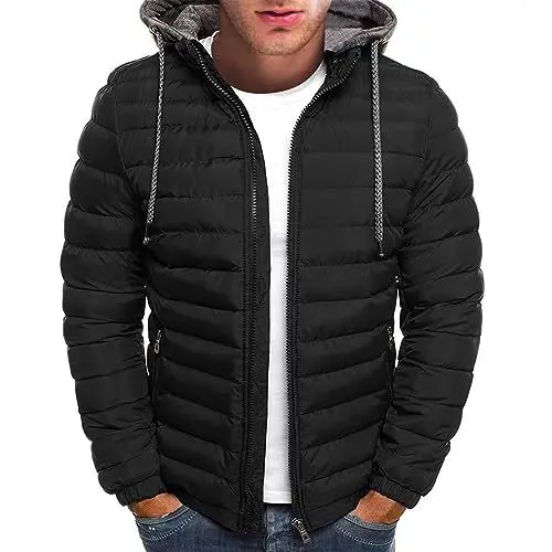 Produktbild: SHZFGUI Übergangsjacke Herren Winterjacke Herren Daunenmantel Lang Winterjacke Herren Gefüttert Winterjacke mit Fell Herren Winter Parka Herren Herren Winterjacke Wasserdicht Daunenmantel Schwarz Xl