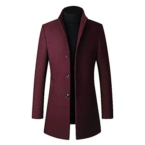 Produktbild: Ledermantel Herren Winterjacke Herren Lang Winter Jacke Tweed Jackett Herren Winter Jacke Herren Lang Coat Winterparka Herren Mantel Herren Lang Lodenjacke Herren Gehrock Rot M