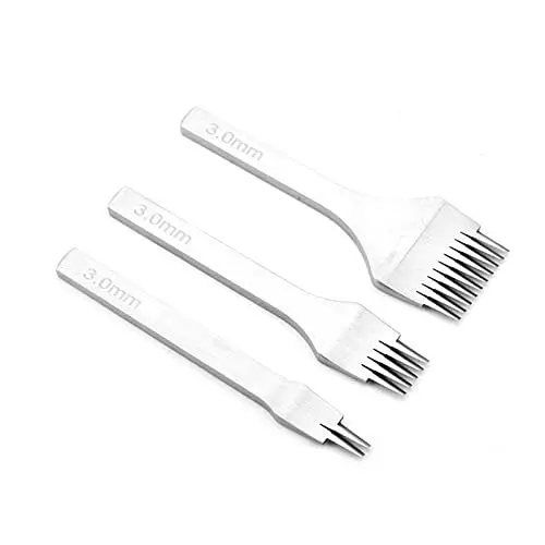 Produktbild: Ledermeißel, Leder-Lochzange, Weißer Stahl 2/5/10 Stanzzinken-Werkzeug-Set, Schnür-Nähmeißel-Set für Lederhandwerk, Stanzarbeiten (Abstand 3,0 mm)
