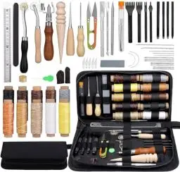 Produktbild: Leder-Werkzeug-Set Leder-Nähset und Zubehör Lederhandwerk-Set mit gewachster Fadennahtrille zum Schneiden, Stanzen, Ledernähen, Basteln und Basteln