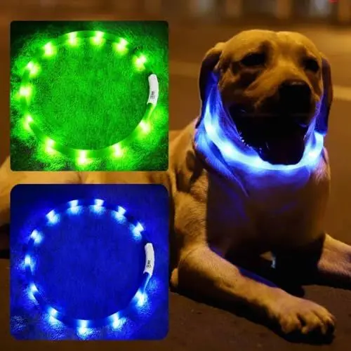 Produktbild: LED-Hundehalsband, wiederaufladbar, beleuchtet, für nächtliche Spaziergänge, verbesserte Sicherheit und Sichtbarkeit bei Nacht, 3 Blinkmodi, beleuchtetes Halsband passend für kleine, mittelgroße und