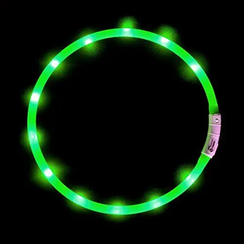 Produktbild: LED-Hundehalsband, wiederaufladbar über USB, blinkend, Sicherheitshalsband, weiches Silikon, wasserdicht, längenverstellbar, Haustier-Halskette mit 3 Blinkmodi, Grün