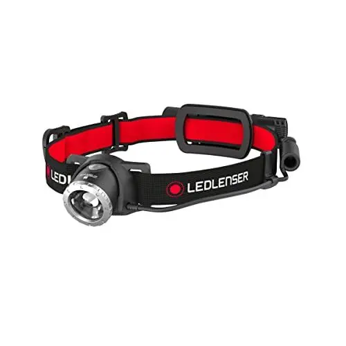 Produktbild: Ledlenser H8R Stirnlampe LED, aufladbar mit Lithium 18650 Akku, 600 Lumen, fokussierbar, bis zu 120h Laufzeit, rotes Rücklicht, schwenkbar, USB Ladekabel, Headlamp