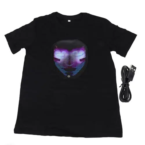 Produktbild: LED-Matrix-T-Shirt, LED-T-Shirt mit Programmierbaren Bluetooth-Apps, Beleuchtetes T-Shirt, Halloween, Maskerade, Party, Urlaub, Requisiten, Party, Abschlussball, Geschenke (XXL)
